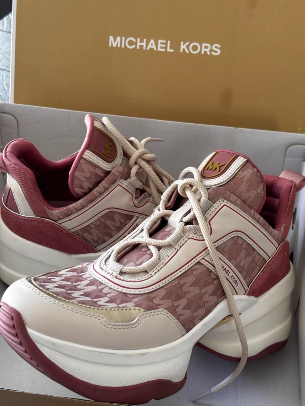Michael Kors Blush Pink and Gold Olympia Trainer Platform Sneakers - Picture 8 of 8